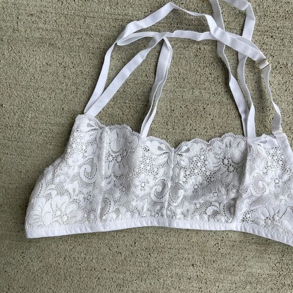 HAH by Free People Don't Cross Me Demi Bra Sz Small Blanc Floral Lace Halter NEW - Picture 3 of 8